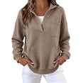 thumbnail image 3 of Women's Oversized Quarter Zip Pullover Sweatshirt Long Sleeve Collar with Pockets Basic Casual Fall Everyday Top, 3 of 9