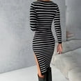 thumbnail image 4 of MIUOWANP Fall Dresses for Women 2024 Plus Size Ladies' Striped Printed Sexy Side Slit Long Sleeved Spread Collar Dress, 4 of 5