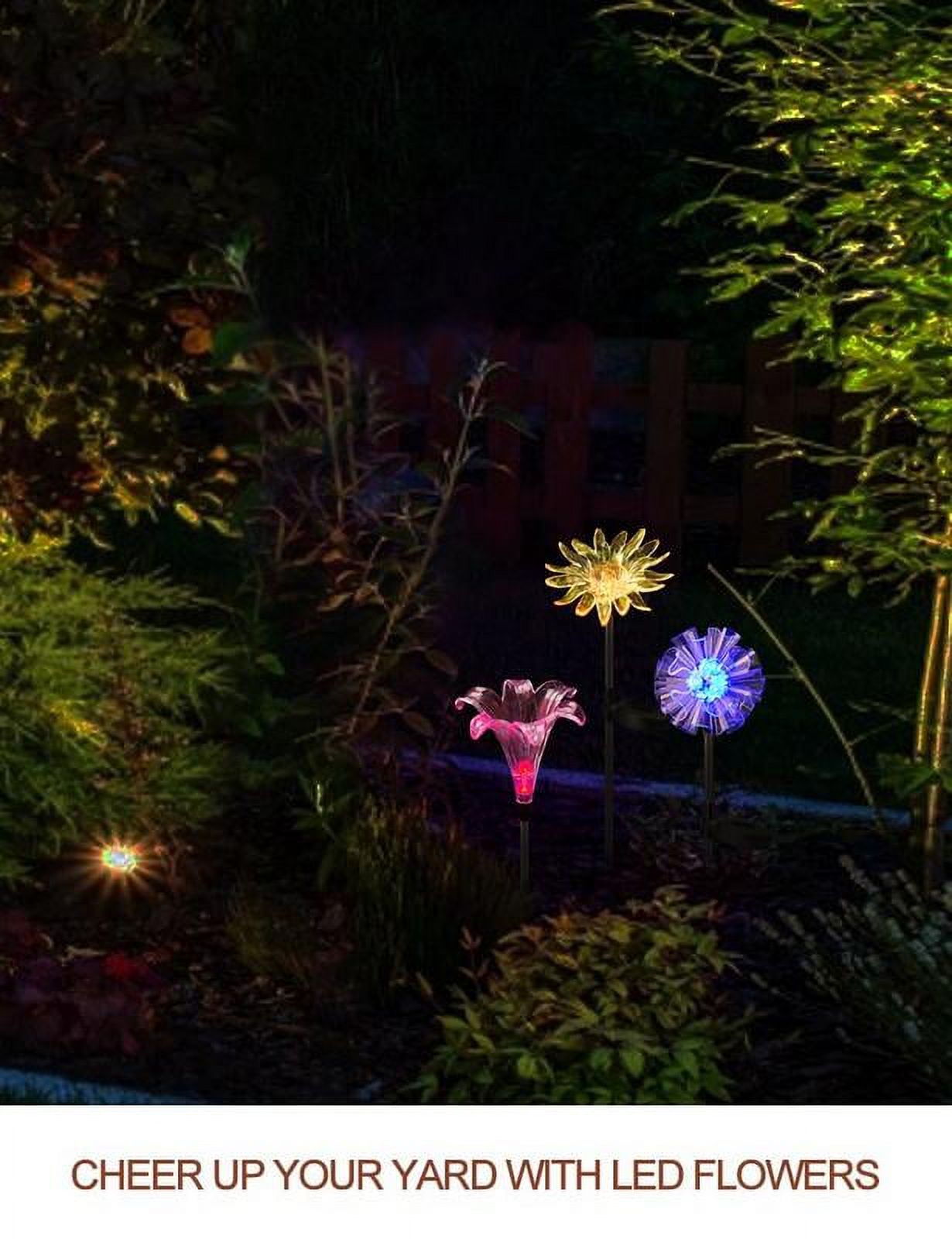 Qishi 7 Color-Changing LED Solar Garden Stake Lights, 3 Pack Outdoor Solar Powered Flower Lights Waterproof Figurines Decor Landscape Pathway Lights for Garden, Yard, Lawn, Patio