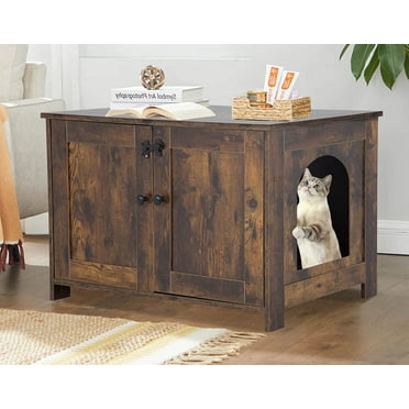 Dkelincs Litter Box Cabinet, Cat Litter Box Furniture Hidden, Large Litter House Enclosure with Removable Divider, Wooden Cat Washroom, Storage Cabinet Decorative Pet Crate House for Cats Kitty