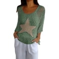 thumbnail image 2 of CHENjy Women's Crochet Tops for Women Summer, 3/4 Sleeve Hollow Out Pullover, Round Neck Beach Swimsuit Cover Up Loose Fit, L，Green, 2 of 7