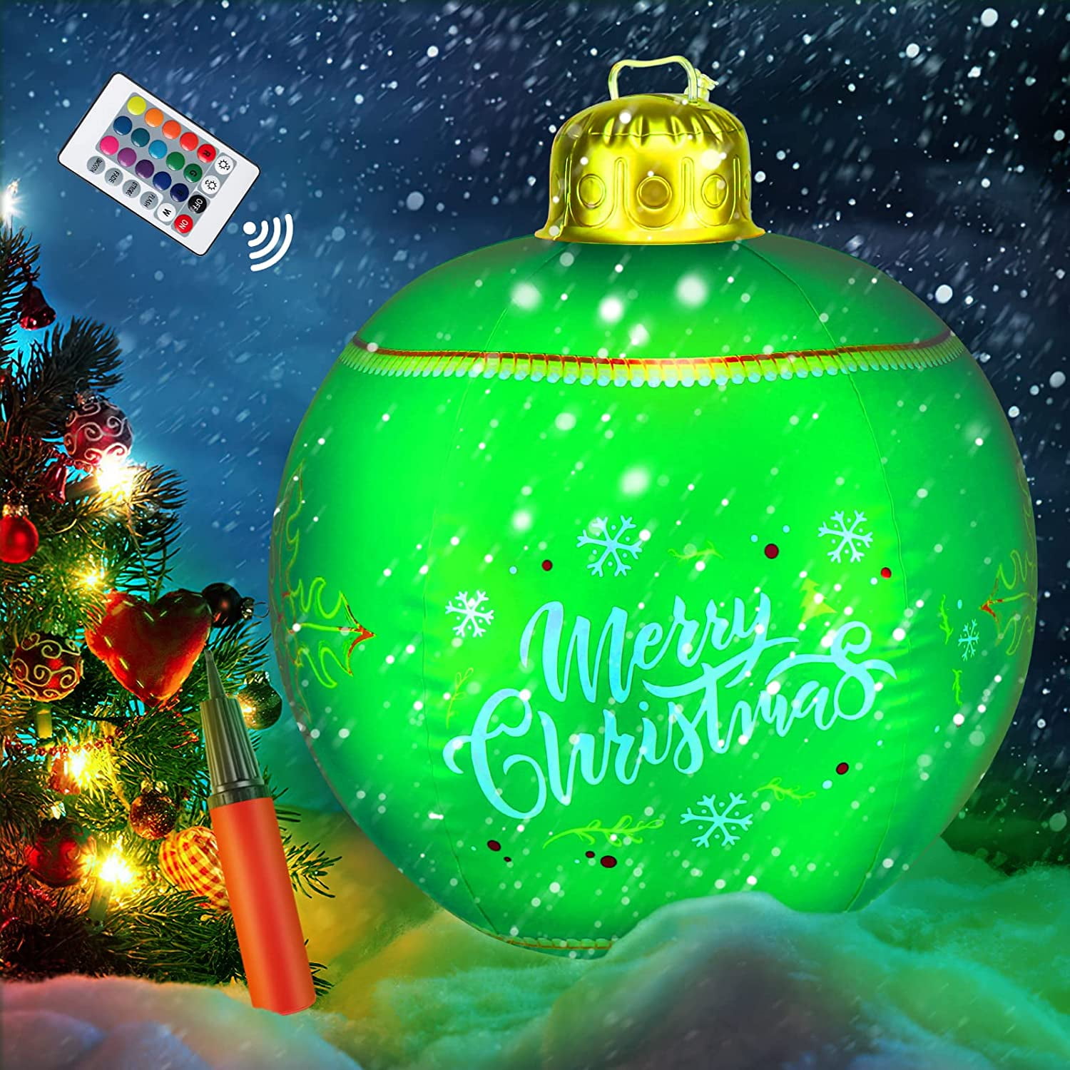 Light Up PVC Inflatable Christmas Ball 24 Inch Large Outdoor Blow up