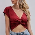 thumbnail image 4 of Mittory Women's Twist Front V Neck Short Sleeve T Shirt Tie Backless Solid Crop Tops, 4 of 5