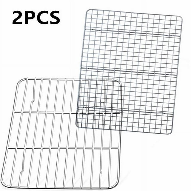 LNGOOR 2 Pcs Stainless Steel Cooling Rack 9.8” x 7.5” Baking Cooking Roasting Grilling Rack for Cookies Bread Cakes