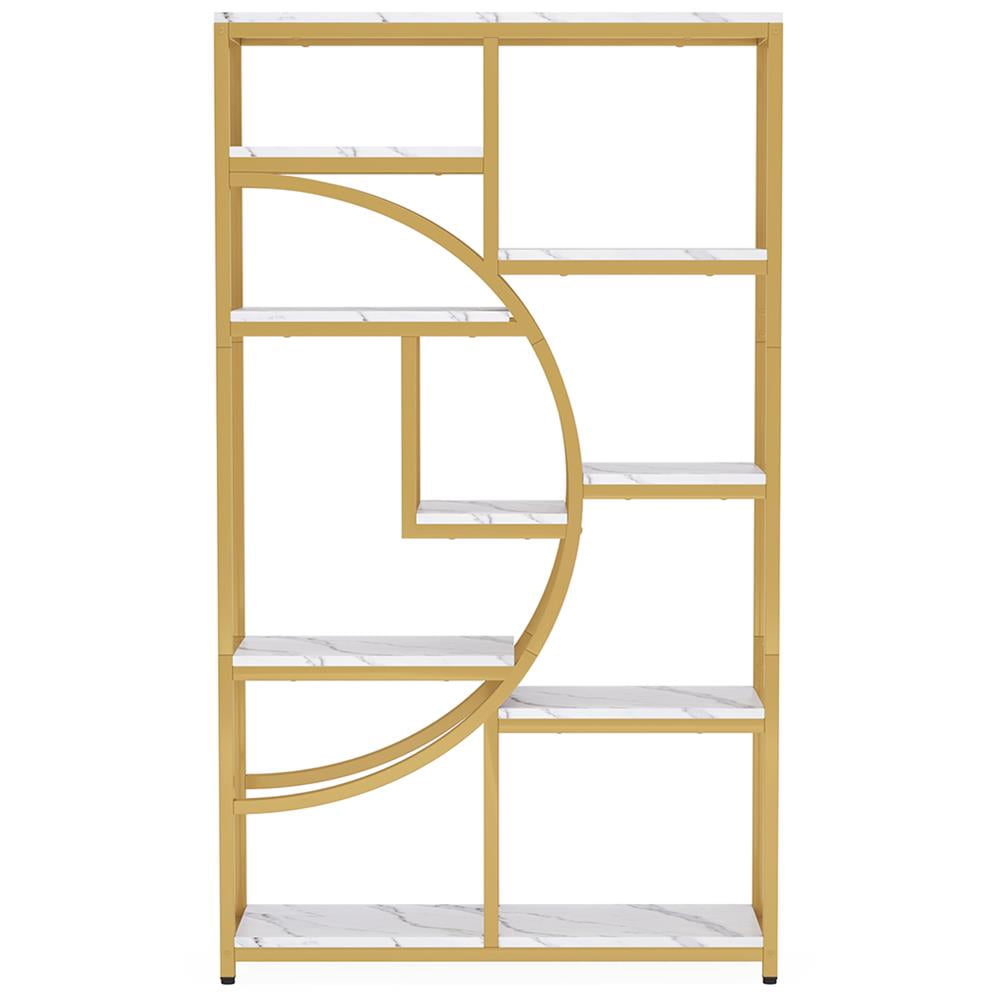 Topcobe Freestanding Bookshelf, 68.9" Etagere Bookcase with 9 Open Shelves, Indoor Furniture, Modern Furniture for Living Room, Gold