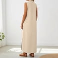 thumbnail image 5 of DHFJKG Summer Dresses For Women Beach Long Dress Sleeveless Turndown Collar Loose Fit Solid Color Flowy A-Line Side Slit Sundress Stylish Dresses, 5 of 7