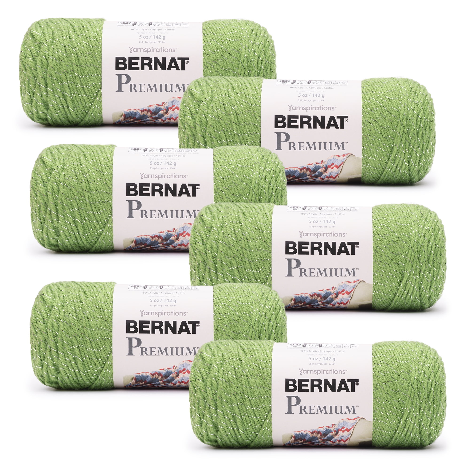 Bernat® Premium™ Sparkle #4 Medium Acrylic Yarn, Spring Green Sparkle 5oz/142g, 258 Yards (6 Pack)