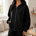 thumbnail image 2 of Dpjklzsn Women's Full Zip Hoodie, Long Sleeve Relaxed Sweatshirt with Drawstring Hood and Front Pockets for Everyday Wear, 2 of 8