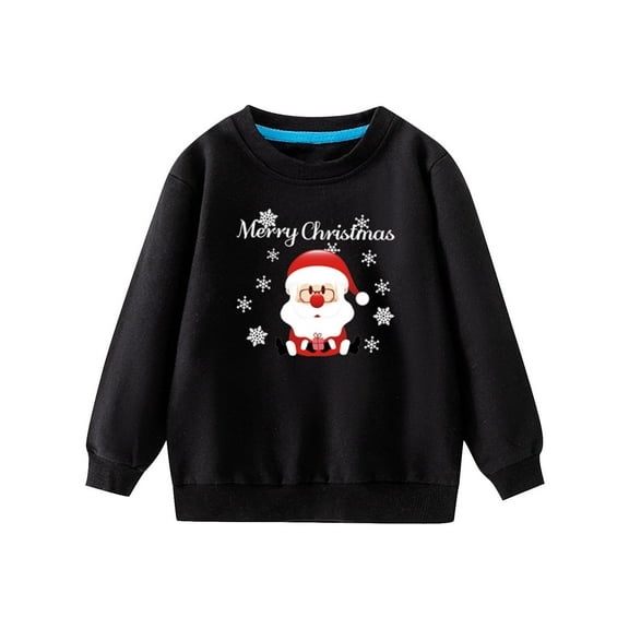 Bnwani Christmas Long Sleeve Toddler Shirts Boys Cotton Black Crew Neck Casual Printed Tops 12-24 Momths
