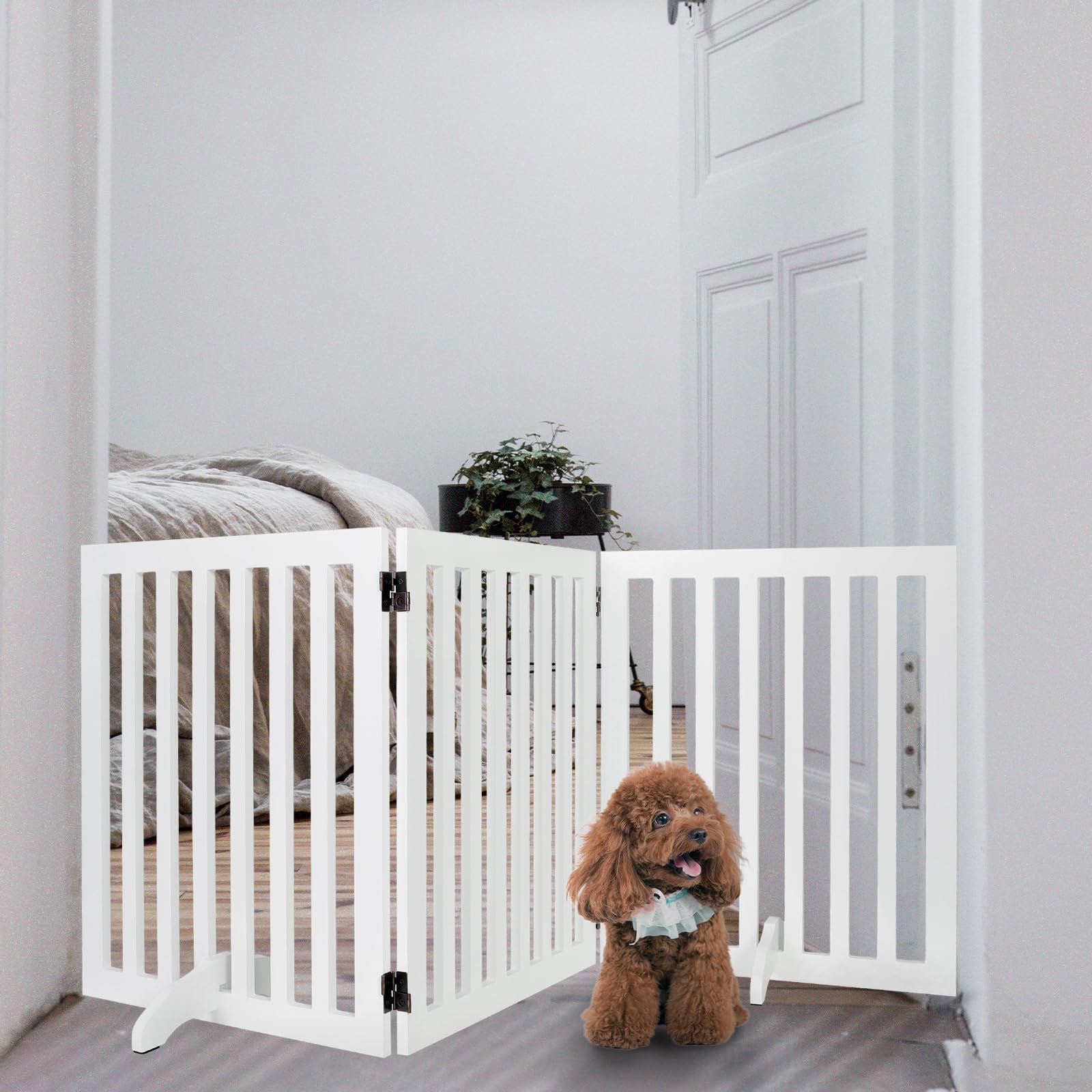 Confote 24 Height Dog Gate Free Standing Wooden 3 Panels Dog Fence with 2PCS Support Feet White