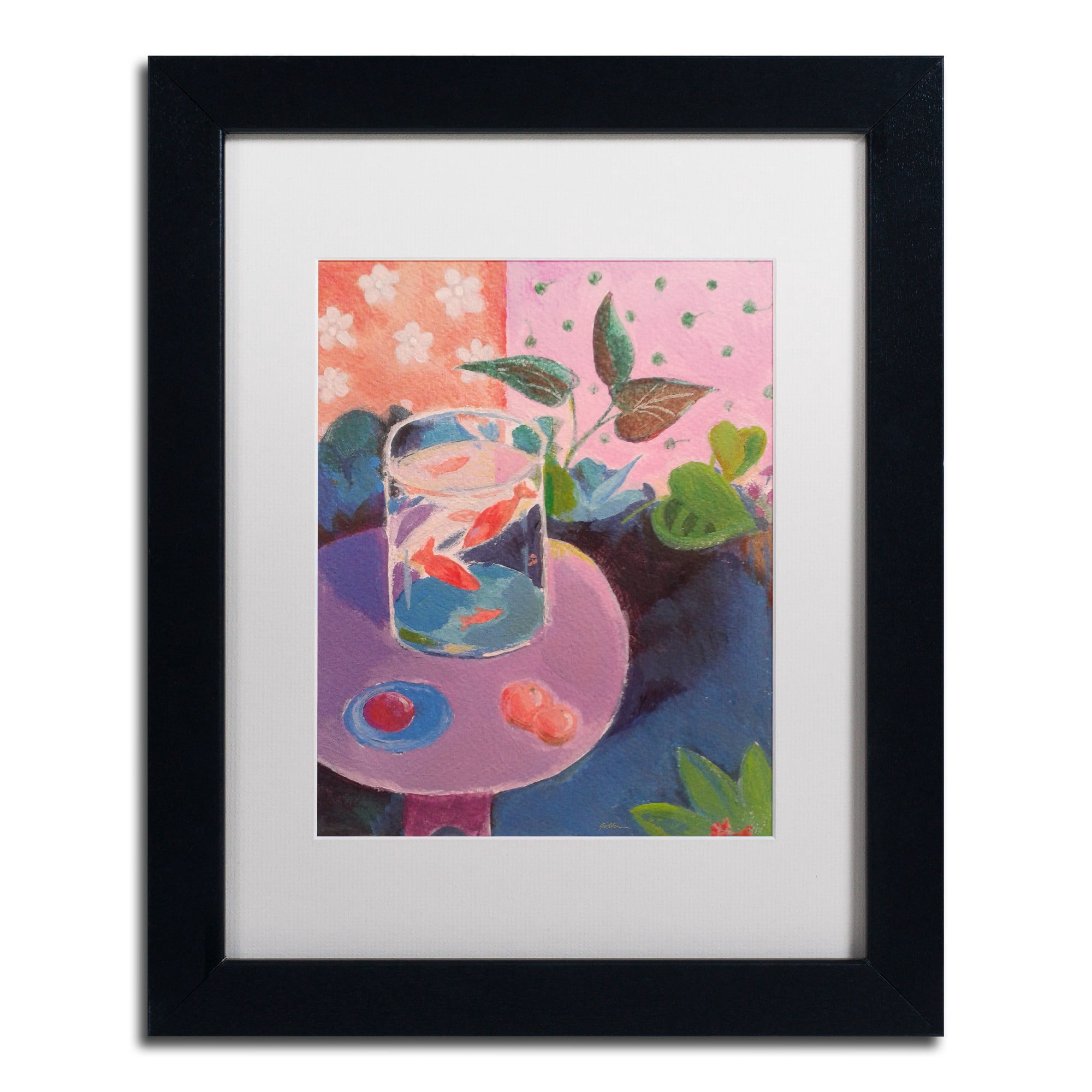 Trademark Fine Art "Goldfish" Canvas Art by Sheila Golden White Matte, Black Frame