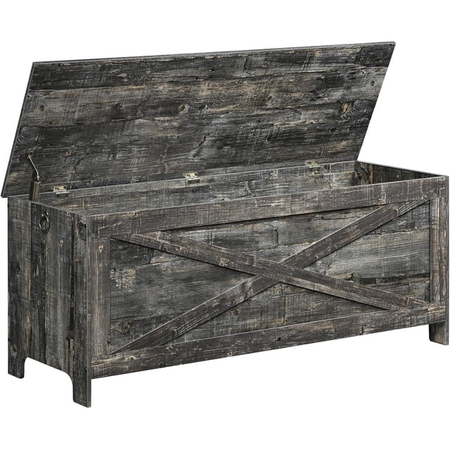 Coffre de Rangement Robuste Banc de Rangement d'Entrée avec Charnières Banc à Chaussures Rétro Meuble Aspect Bois pour Salon Chambre et Noyer