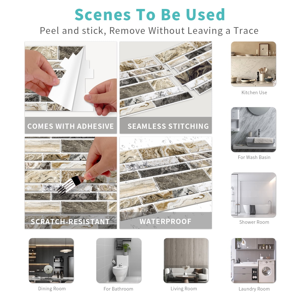 Peel and Stick Backsplash 3D Wall Tiles,Self-Adhesive,Oil Proof,Waterproof, Removable Wall Panels for Kitchen & Bathroom,Modern Design, Easy Install (9.68x4.72 inch,48 Pack)