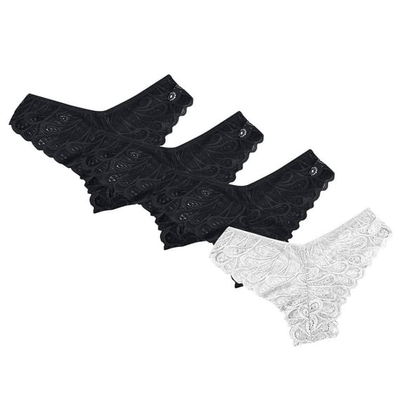 OSFVNOXV Lace Panties for Women 4 Packs Seamless Underwear V-Waisted Bikini Bottom Low Rise Cheeky Tanga Breathable Floral Embroidered Panty 3 Pack