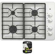 GE JGP3030DLWW 30 inch Built-In Gas Cooktop with Dishwasher-Safe Grates White Bundle with 2 YR CPS Enhanced Protection Pack