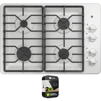 GE JGP3030DLWW 30 inch Built-In  Cooktop with Dishwasher-Safe Grates White Bundle with 2 YR CPS Enhanced Protection Pack