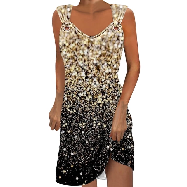 Pisexur Robes d'Été pour Femmes Robe de Plage Sans Manches à Sequins Robe de Plage Décontractée Ample