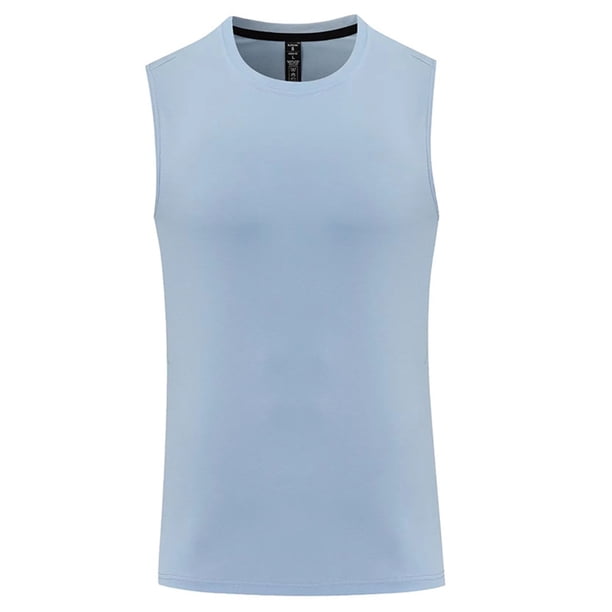 Camiseta sin mangas de cuello redondo para hombre, camiseta deportiva sin mangas de color liso con cuello redondo, camiseta de entrenamiento, camiseta sin mangas, blusa de poliéster para hombre