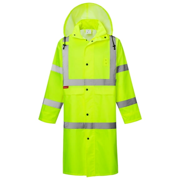 ProtectX High Visibility Waterproof Rain Coat for Men, Reflective One-piece Rain Jacket, Heavy Duty Long Rain Suit, Hi Vis Safety Gear with 300D Oxford, Green, Small