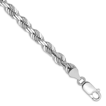 Real 14kt White Gold 5.5mm Diamond Cut Rope with Lobster Clasp Chain; 8 inch; for Adults and Teens; for Women and Men