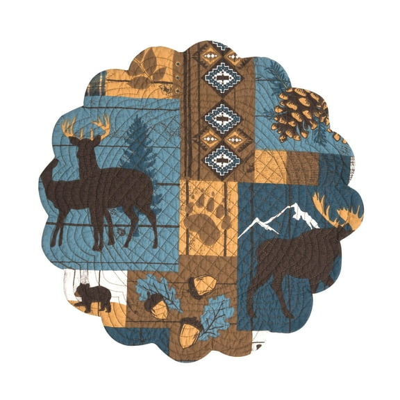 Timber Trails Sky Round Single Placemat Blue Brown And Tan Lodge Rustic, 17"