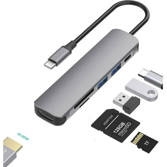 KOMI USB C to HDMI Adapter for MacBook Pro Air, 6 in 1 USB-C Digital AV Multiport Adaptor Dongle with USB3.0&2.0/SD/TF Card Reader Slot for Mac M1 M2 M3 iPad Pro & Other Type C Devices