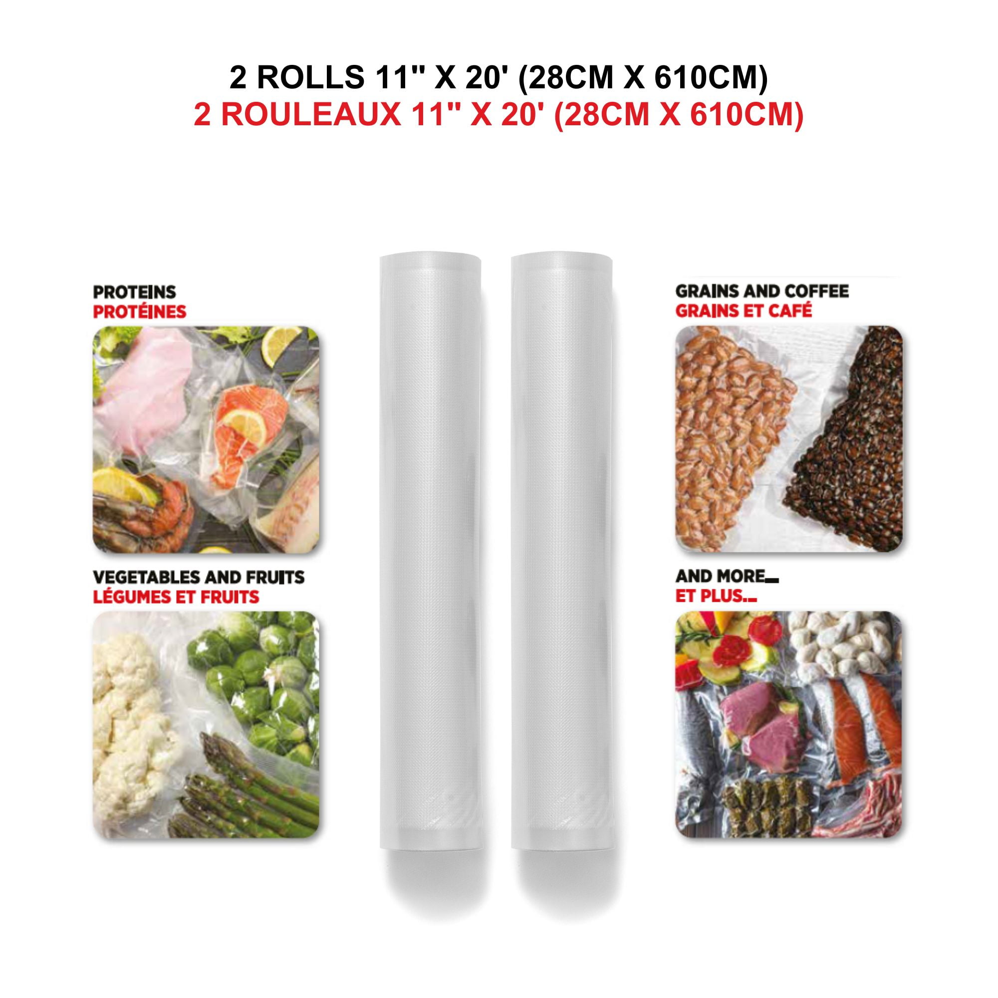 Starfrit Rouleaux pour Scelleuse Sous Vide, 2 Rouleaux 28cm x 610cm, Sans BPA, Scellement Hermétique, Prêt pour Sous Vide, Compatible avec la Plupart des Machines