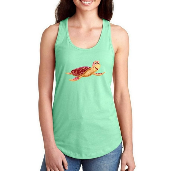 Cartoon Sea Turtle Happy Racerback Tank Women -Image by Shutterstock, Female Small