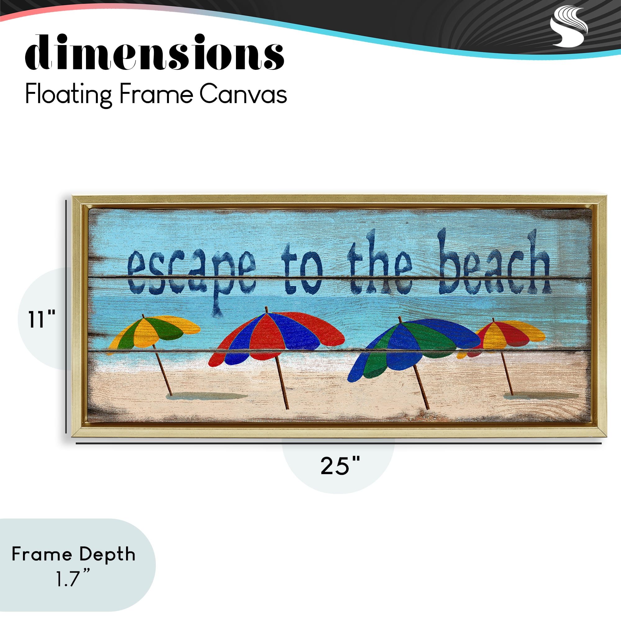 Stupell Industries Beach Escape Umbrellas Gold Framed Floater Canvas Wall Art, design by Gail Fraser