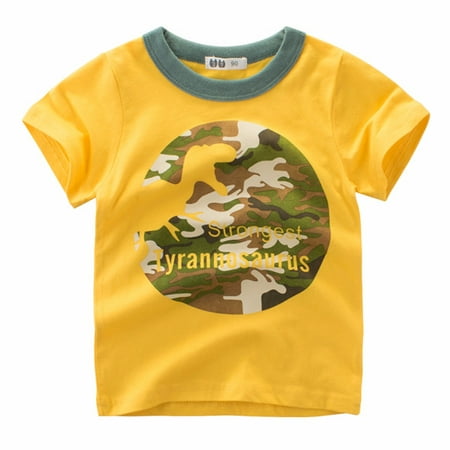 

Pimfylm Graphic Tees Baby Boys Summer Boys Relaxed-Fit Printed Short-Sleeved T Shirt Tops Yellow 2-3 Years