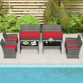 thumbnail image 5 of Costway 4 PCS Patio Conversation Set with Seat Cushions & Tempered Glass Tabletop, Outdoor Red + Gray, 5 of 11