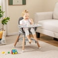 thumbnail image 6 of 6-in-1 Convertible Baby High Chair, Toddler Feeding Chair with 5-Point Safety Harness, Removable Double Tray, Beech Wood Legs, Footrest, PU Cushion, 55 lb Capacity for 6 Months-6 Years Gray, 6 of 10
