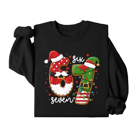 Tiweut Kids Girls Boys Christmas Sweatshirt "6 7" Six Seven Graphic Print Long Sleeve Round Neck Preppy Clothes Xmas Clothes Outfits,Black,3-4 Y