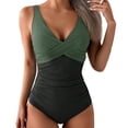 thumbnail image 5 of Women's One Piece Swimsuits Tummy Control Front Cross Bathing Suits Tie Back Slimming V Neck Swimwear Dark Green M, 5 of 5