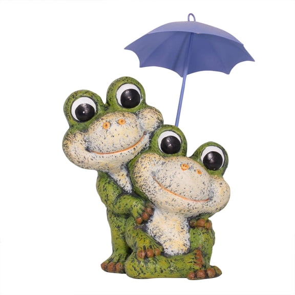 Alpine Corporation 11"H Frog Duo with Purple Umbrella Garden Statue