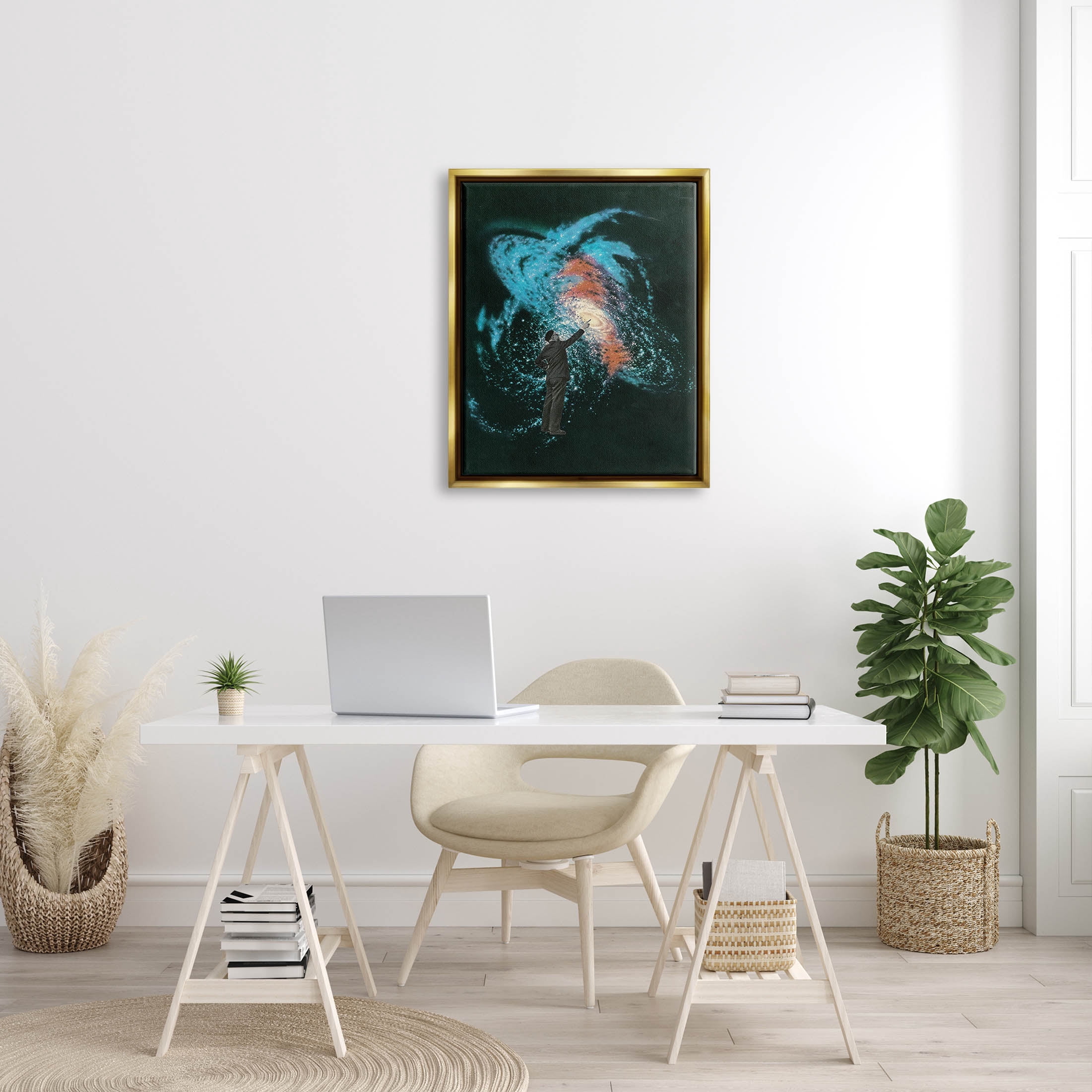 Stupell Industries Vivid Nebula Collage Surreal Person Graphic Art Metallic Gold Floating Framed Canvas Print Wall Art, Design by Matheus Lopes Castro