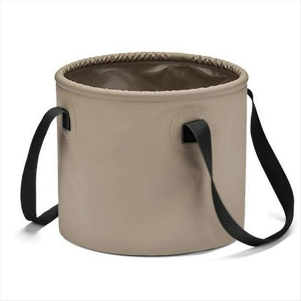 Cubo Plegable para Acampar, Cubo de Pesca Portátil Multifuncional, Cubo de Agua Telescópico Montado en el Vehículo, Color Caqui