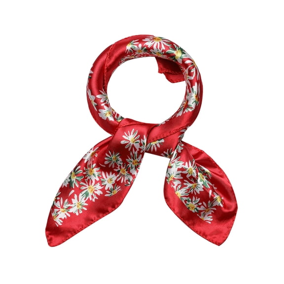 INSPIRE CHIC Women's Square Kerchief Floral Leopard Polka Dots Striped Print Neck Scarf Shawl Red-Floral 19.68 x 19.68''