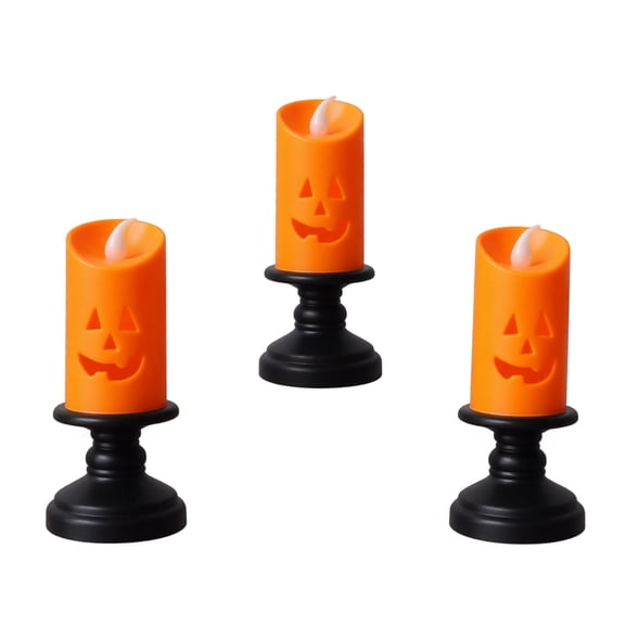 Candle Holders 3 Pack Jack O Lantern Flameless Candles 5 X 2 Inch for Halloween Table Party Indoor Outdoor Decor