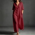 thumbnail image 2 of Noric Women Short Sleeve Cotton Dresses Casual Lapel Collar A-Line Maxi Dress with Pockets Loose Fit Solid Color for Daily Vacation, 2 of 9