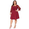 thumbnail image 3 of DARING DIVA Plus Size Square Neck Sheer Ruffle Flowy A-Line Midi Dress 3X Rose Red, 3 of 6
