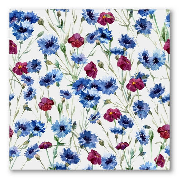 Designart ' Red and Blue Wildflowers ' Traditional Canvas Wall Art Print