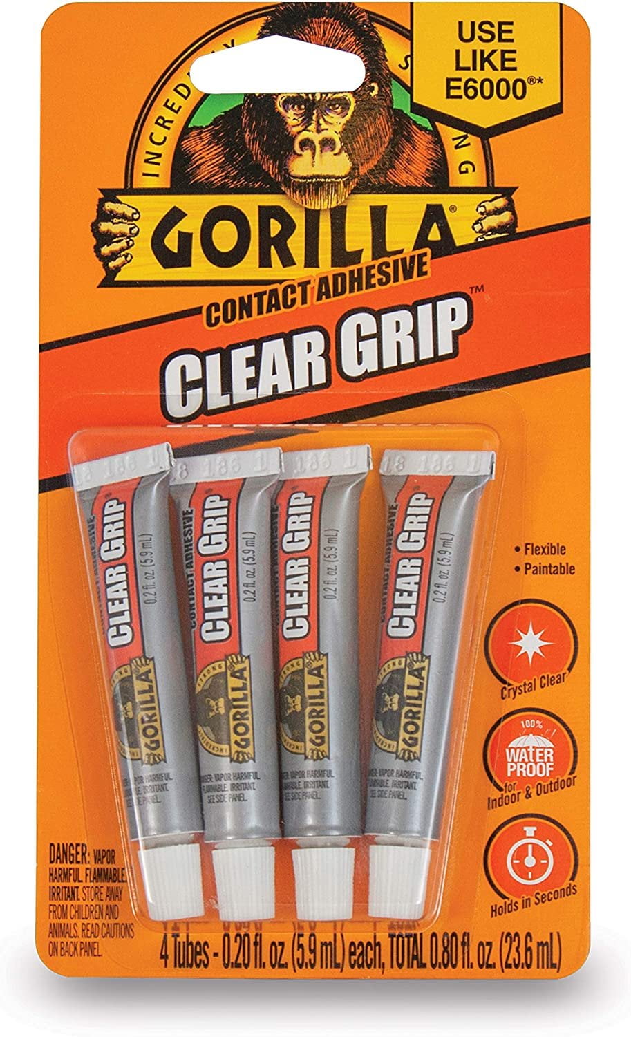Gorilla Clear Grip Contact Adhesive Minis, Waterproof, Four .2 ounce