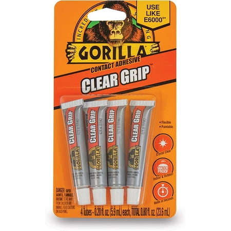 6-pack Gorilla Clear Grip Contact Adhesive Minis - Waterproof, Clear - 6 Pack, 0.2 oz Tubes — Residential Use, Standard Application