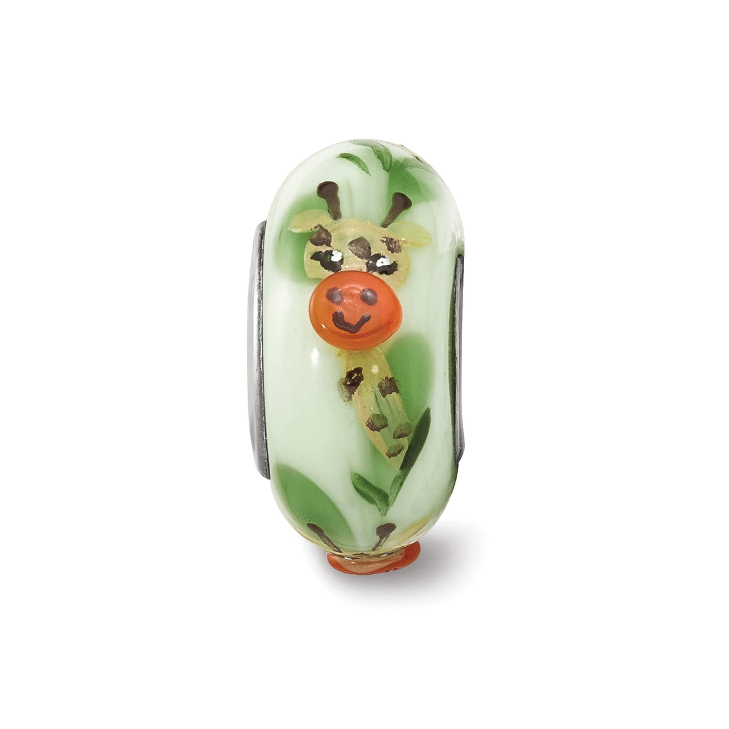 Reflection Beads Sterling Silver Hand Painted Animal Giraffe Green Glass Charm