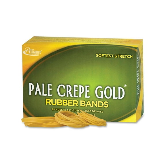 Alliance Rubber 20545 Pale Crepe Gold Rubber Bands - Size #54 Assorted Sizes - Golden Crepe - 1 lb Box