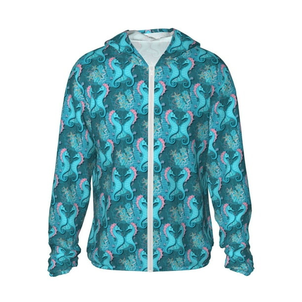 Balery Seahorse Sudadera ligera de manga larga con capucha y protección solar UPF 50+ para hombre y mujer, ideal para pesca y running-Small