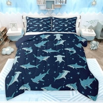 Feelyou Blue Shark Animal Twin Comforter Sets, Ocean Stars Child Bedding Set, 2pcs