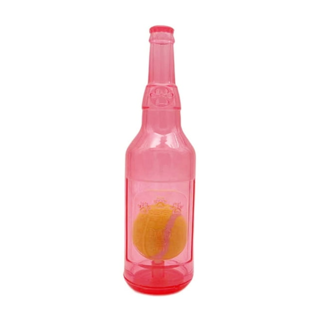 Juguete para perros con forma de botella de agua para masticadores agresivos, pelota de tenis incluida, juguete para perros chirriante, lindo juguete rojo