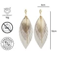 thumbnail image 4 of Vangania Aretes largos pluma color perla cuero con cadena baño de oro ligeros, 4 of 5